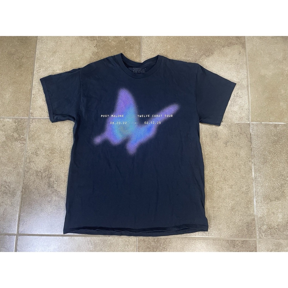 Post Malone Mens Sz L T-Shirt Twelve Carat Tour Butterfly Graphic Black
